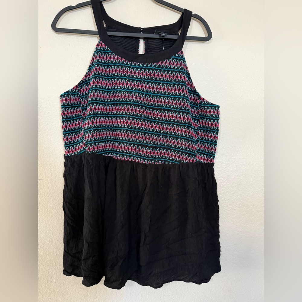 Torrid Black top with Red and Blue Accents